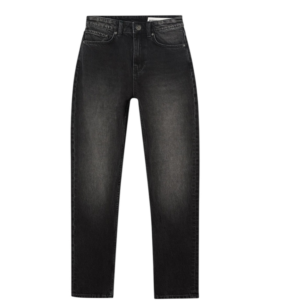 Bershka Women's Hi-Rise Comfort Mom Jeans, Washed Black | New | Sizes 8